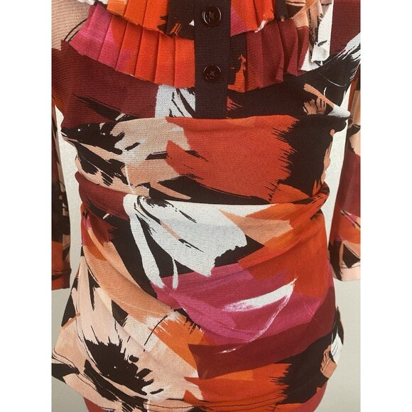 Kay Unger Y2K Medium Cinched Ruched Waist Multicolor Abstract Print Ruffled Top - Picture 14 of 15